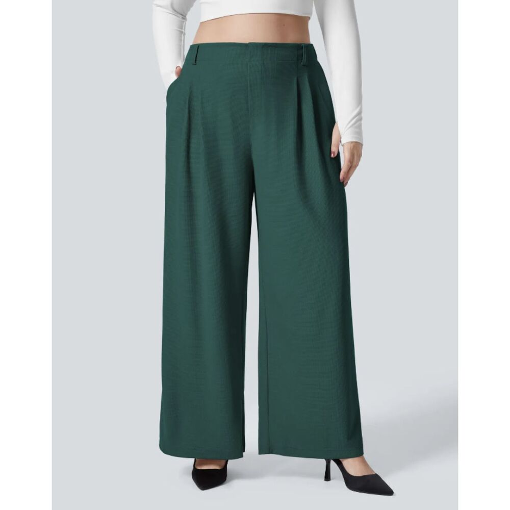 HALARA Wide Leg Pants in Deep Green